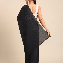 Mohey Blue Satin Woven Design Saree With Unstitched Blouse image 2