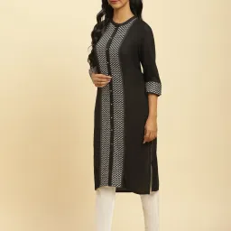 W Black Embroidered Straight Kurta image 3