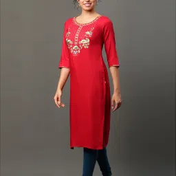 Aurelia Red Embroidered Straight Kurta image 3
