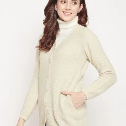 MADAME Beige Self Pattern Cardigan image 3