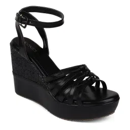 Iconics Women's Black Ankle Strap Wedges image 3