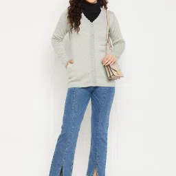 MADAME Mint Green Self Pattern Cardigan image 4