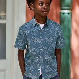 Mango Kids Boys Floral Print Pure Cotton Spread Collar Casual Shirt-picture-34