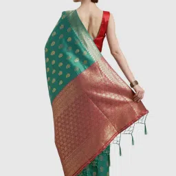 Satrani Green Woven Saree With Unstitched Blouse image 2