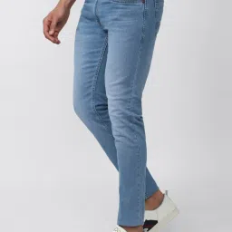 peter england Men Blue Mid Wash Slim Tapered Jeans image 3