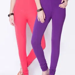 Dollar Missy Pink & Violet Cotton Leggings - Pack of 2-image-93