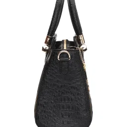 PELLE LUXUR Black Textured Medium Gia Satchel Handbag image 3