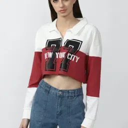 Forever 21 White & Red Printed Box Crop Top-image-89