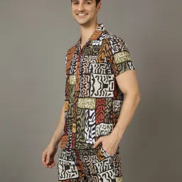 Bushirt Brown Regular Fit Printed Shirt & Shorts Set image 3