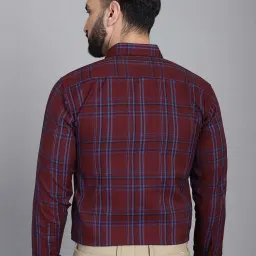 Indian Needle Maroon Regular Fit Check Cotton Shirt image 2
