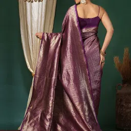Satrani Purple Silk Blend Woven Saree With Unstitched Blouse image 2