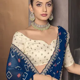 Satrani Blue Georgette Embroidered Saree With Unstitched Blouse image 2