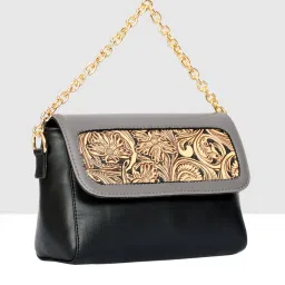 Esbeda Black Medium Textured Cross Body Bag image 2