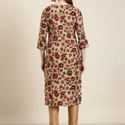 showoffff SHOWOFF Maroon & Beige Floral Print Kurta image 2