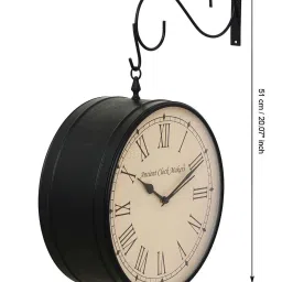 eCraftIndia Black & Beige Metal Double Sided Station Hanging Wall Clock image 3