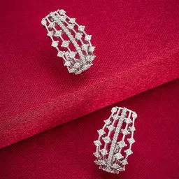 Kushal's Fashion Jewellery Rhodium-Plated Classic Zircon Studded Half Hoop Earrings-picture-11