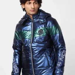 Spykar Midnight Blue Metallic Look Jacket With Flash Reflective Print image 3