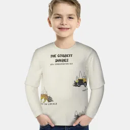 Gini & Jony Kids Off White Printed Full Sleeves T-Shirt image 3