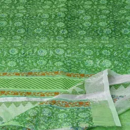 Unnati Silks Green Cotton Floral Print Saree With Unstitched Blouse image 3