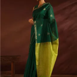 Taneira Green Cotton Silk Woven Saree With Unstitched Blouse image 3