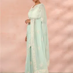 Taneira Blue Embroidered Saree With Unstitched Blouse image 3