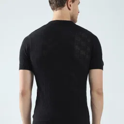 Monte Carlo Black Cotton Regular Fit Self Pattern Polo T-Shirt image 2