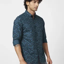 Spykar Teal Green Cotton Regular Fit Printed Shirt image 3