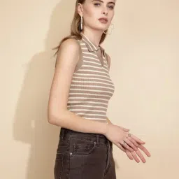 Global Republic Beige Striped Top image 2