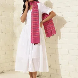 Fabindia Pink Cotton Striped Dupatta image 2