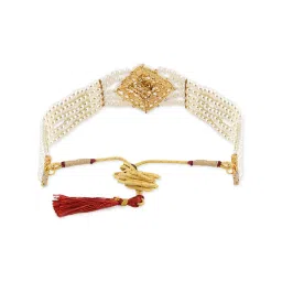 Zaveri Pearls Gold Tone Multistrand Pearls Choker Necklace Earring & Ring Set-ZPFK10771 image 3