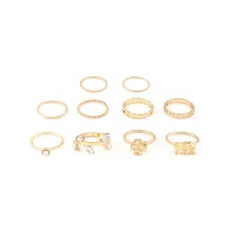 Zaveri Pearls Set of 10 Gold Tone Contemporary Classy Stackable Rings-ZPFK13683 image 3
