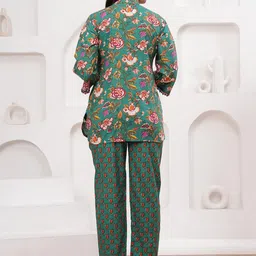 Aktasa Floral Printed Mandarin Collar Pure Cotton Straight Tunic With Trouser image 3