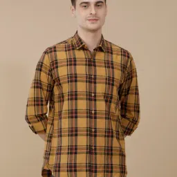 CAVALLO by Linen Club Brown Linen Blend Slim fit Checks casual shirts-picture-13