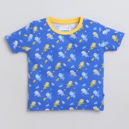 Bumzee Kids Blue & Yellow Printed T-Shirt With Pyjamas image 3