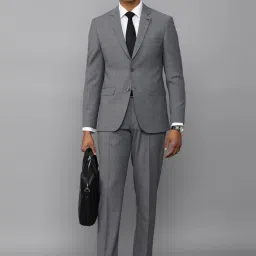 allen solly Men Grey Slim Fit Textured Formal Two Piece Suit image 4