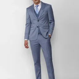 Peter England Sky Blue Slim Fit Notch Lapel Three Piece Suit-picture-17