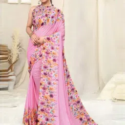 MIRCHI FASHION Pink Floral Print Saree With Unstitched Blouse-picture-47