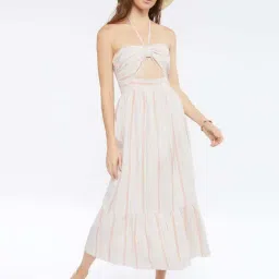 Forever 21 Beige Cotton Empire-line Striped Dress-image-3