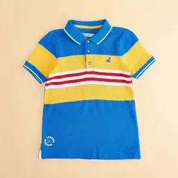Pantaloons Junior Cobalt Blue & Yellow Cotton Color Block Polo T-Shirt image 3