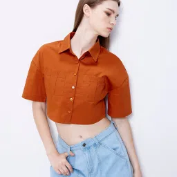 Cover Story Rust Cotton Crop Shirt image 3