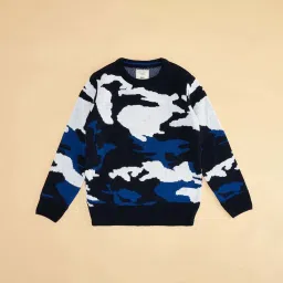 Pantaloons Junior Blue & White Printed Full Sleeves Sweater image 3