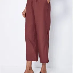 ANCESTRY Brown Regular Fit High Rise Pants image 3