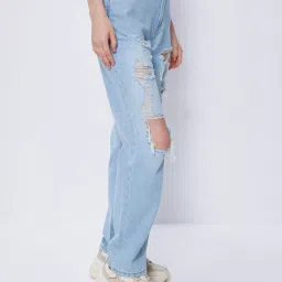 Cover Story Blue Distressed Regular Fit Mid Rise Jeans image 3