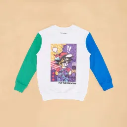 Pantaloons Junior White Cotton Printed Full Sleeves Sweatshirt image 3