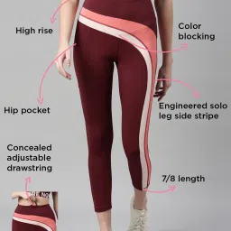 Enamor Maroon Color-Block Sports Leggings image 3