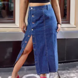 IZF Blue Midi Denim Skirt-picture-13