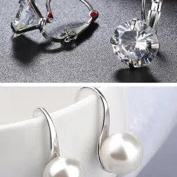 OOMPH Pearl & Cubic Zirconia Delicate Drop Earrings - Set of 2-picture-18