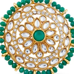 Zaveri Pearls Green Beads & Kundan Embellished Ethnic Finger Ring-ZPFK10782 image 3