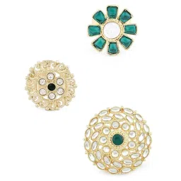 Zaveri Pearls Gold Tone Combo of 3 Ethnic Adjustable Finger Rings-ZPFK12773 image 3