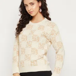 MADAME Beige Self Pattern Sweater image 3